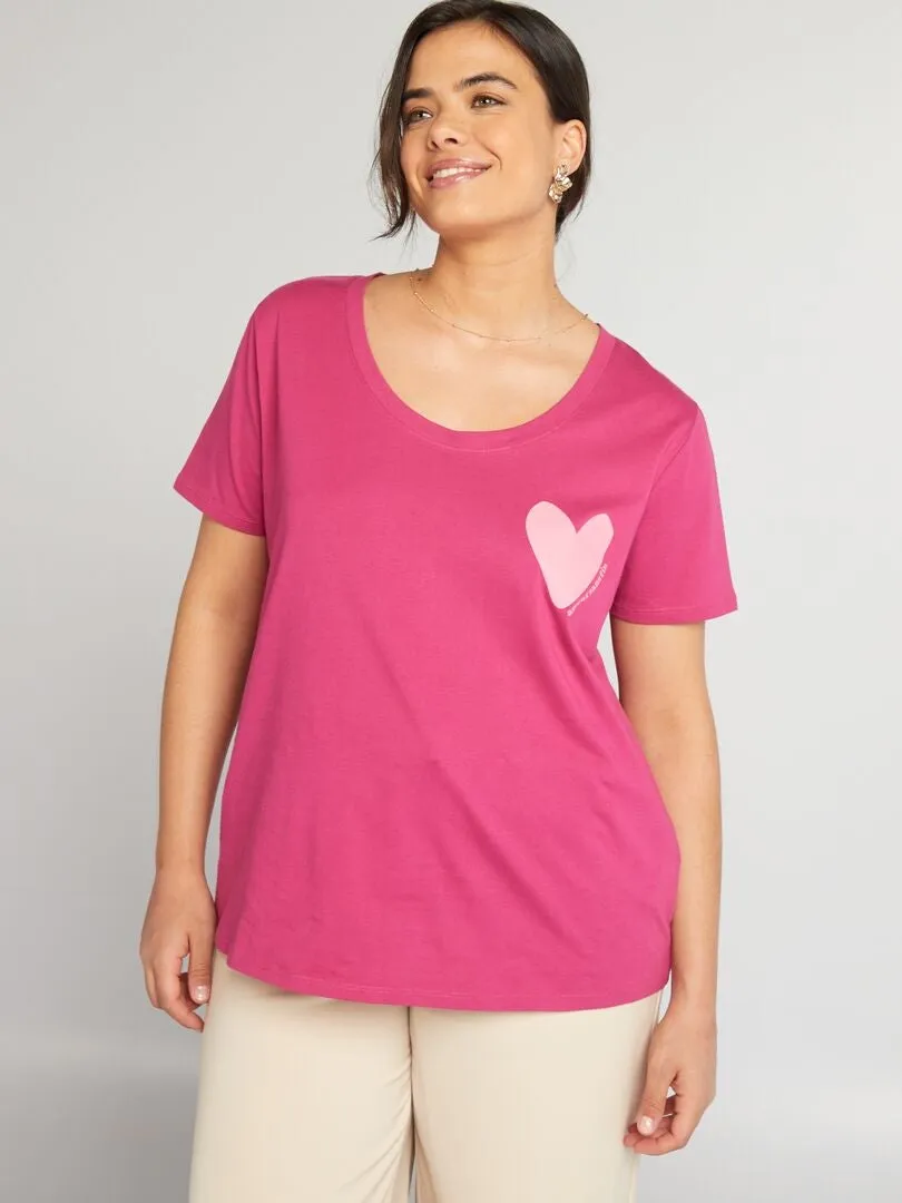 CAMISETA DE ALGODóN CON ESTAMPADO  ROSA