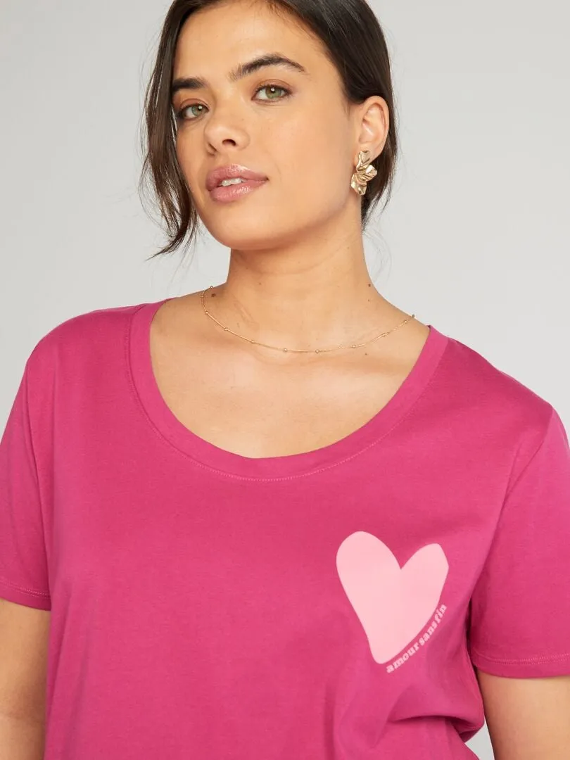 CAMISETA DE ALGODóN CON ESTAMPADO  ROSA