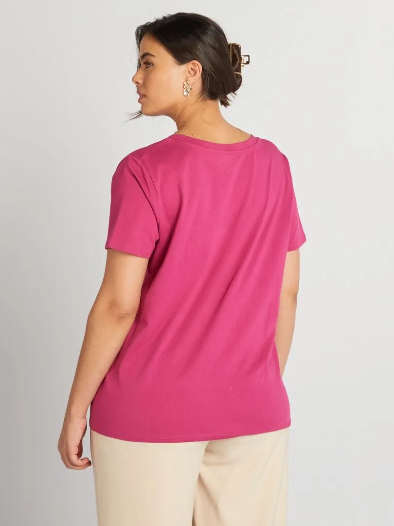 CAMISETA DE ALGODóN CON ESTAMPADO  ROSA