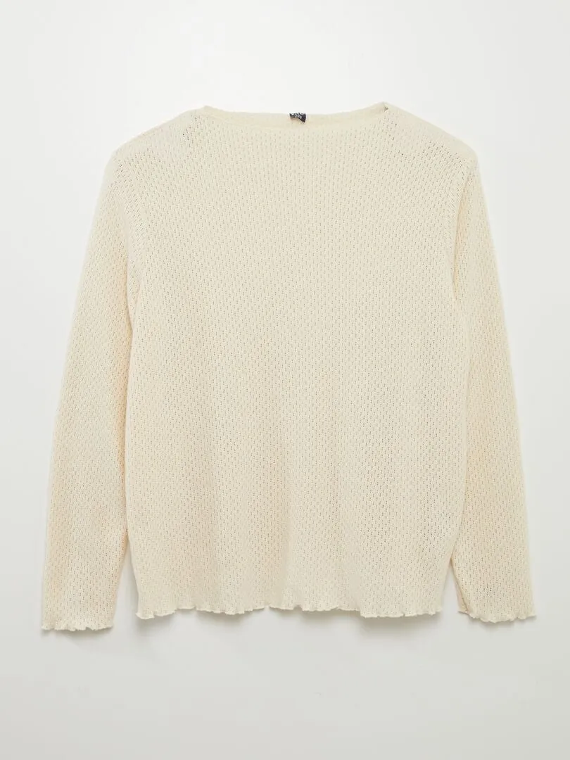 CAMISETA DE PUNTO CALADO  BEIGE