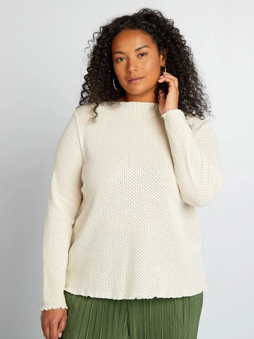 CAMISETA DE PUNTO CALADO  BEIGE