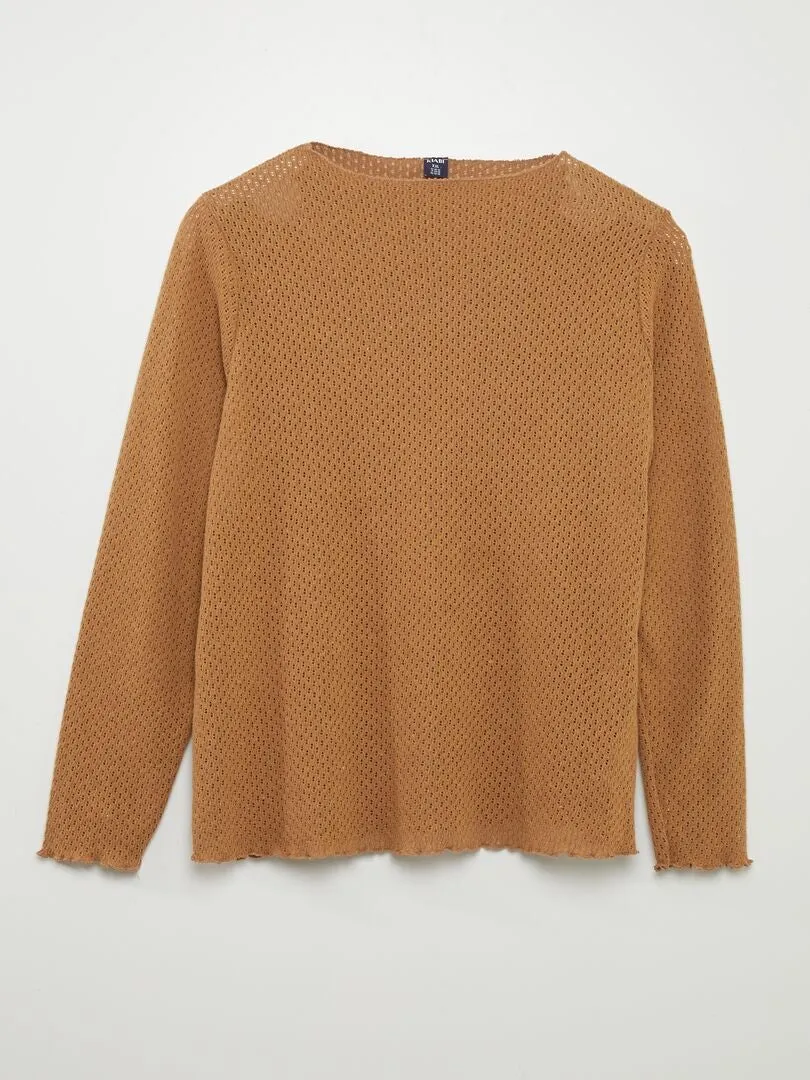 CAMISETA DE PUNTO CALADO  MARRON