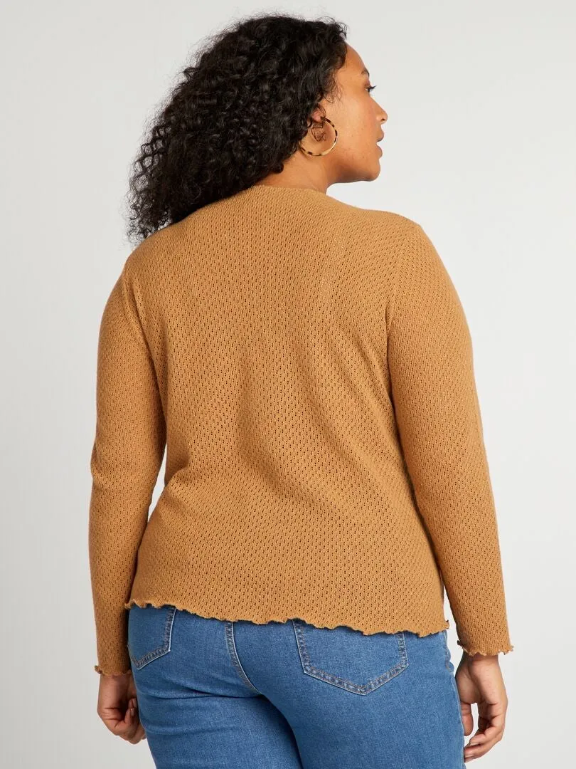 CAMISETA DE PUNTO CALADO  MARRON