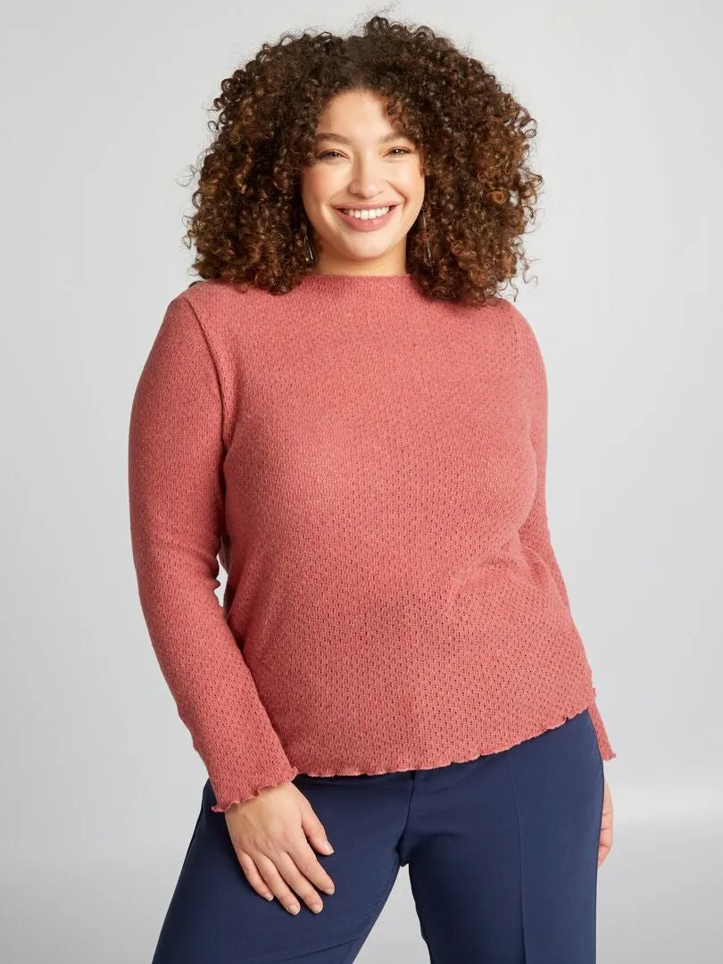 CAMISETA DE PUNTO CALADO  ROSA