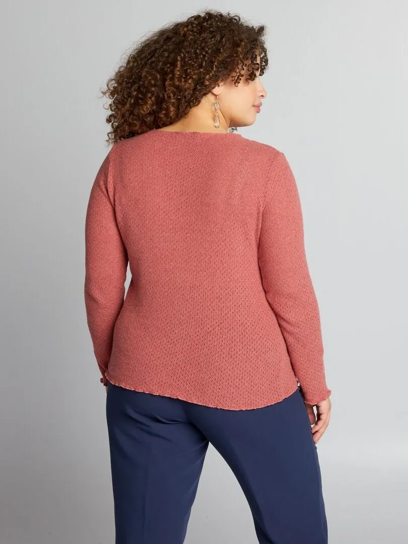 CAMISETA DE PUNTO CALADO  ROSA