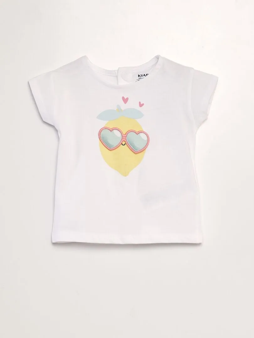 CAMISETA ESTAMPADA 'LIMóN' + ADORNO CON RELIEVE  BLANCO