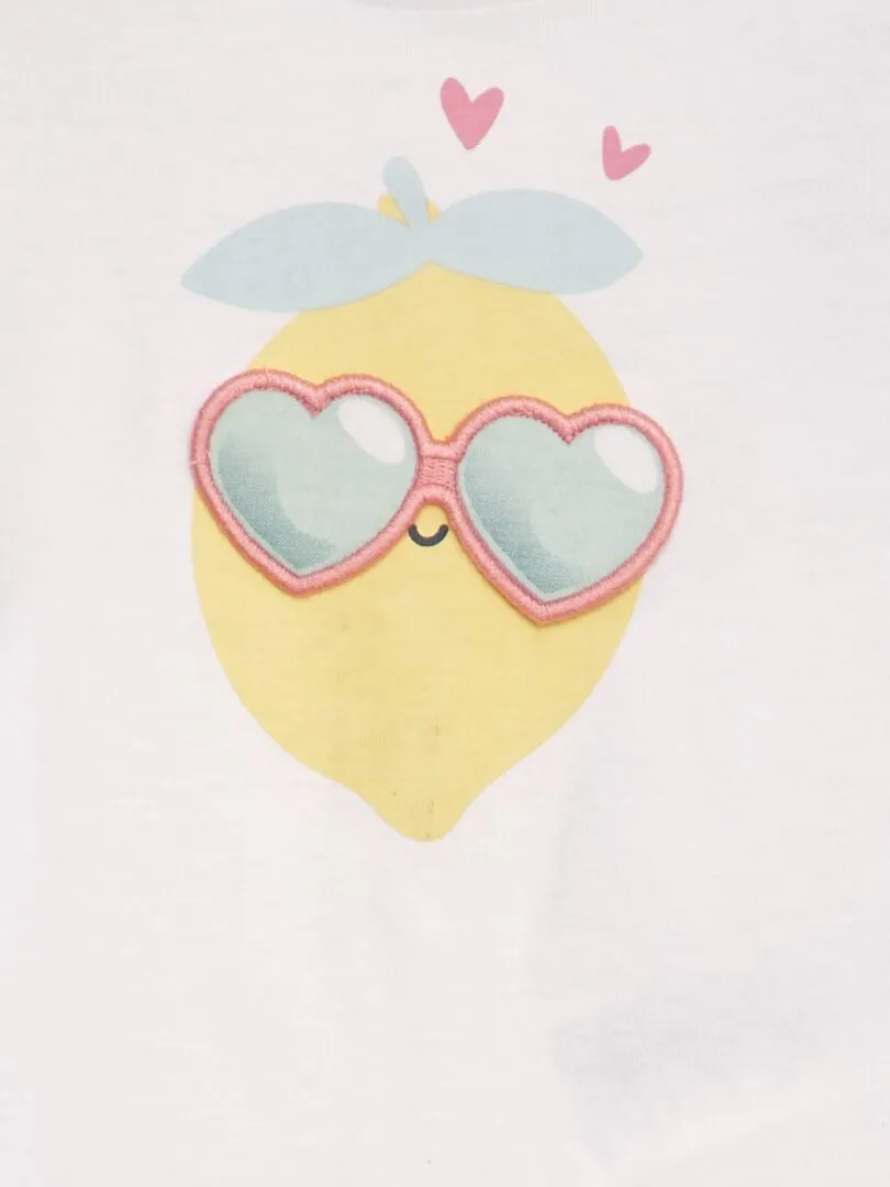 CAMISETA ESTAMPADA 'LIMóN' + ADORNO CON RELIEVE  BLANCO