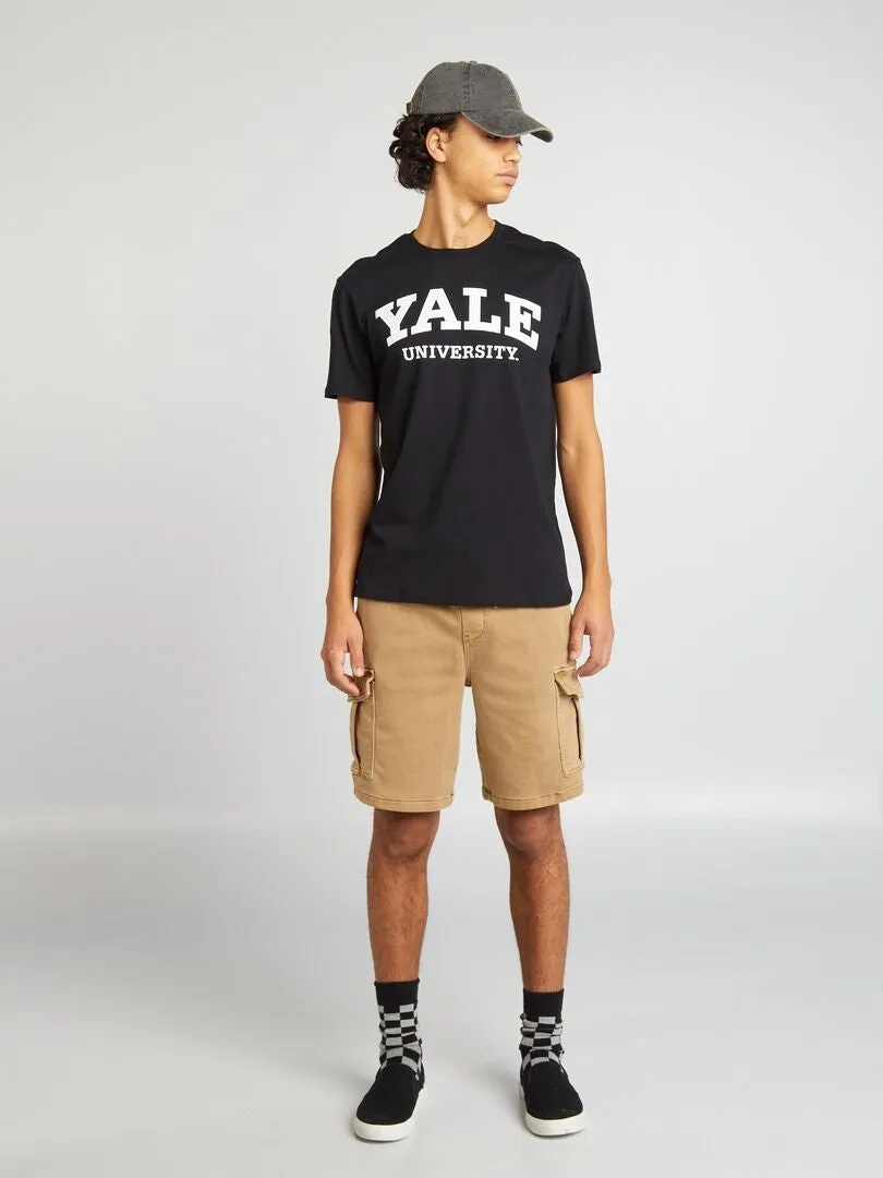 CAMISETA ESTILO UNIVERSITARIO 'YALE'  NEGRO