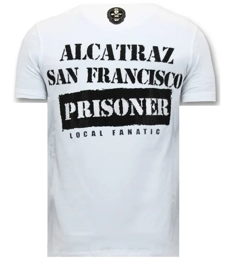 CAMISETA EXCLUSIVA DE LOS HOMBRES  ALCATRAZ PRISIONERO  BLANCO