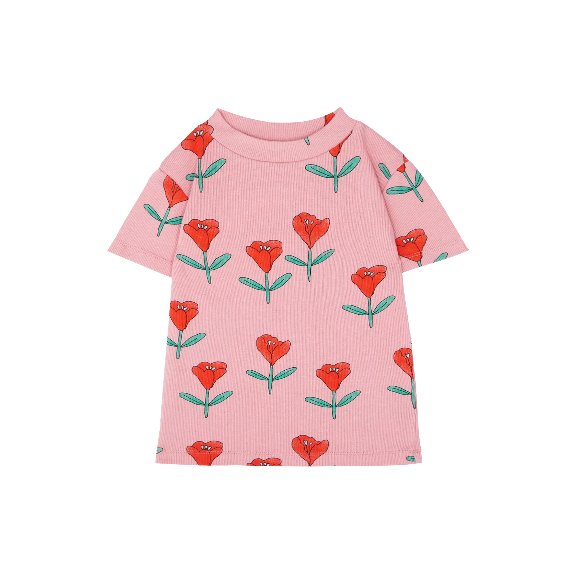 Camiseta holgada de algodón estampada con cuello redondo en rosa