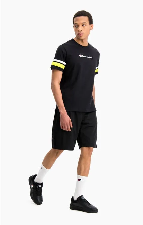 CAMISETA MANGA CORTA CHAMPION HOMBRE CUELLO REDONDO STRIPE DETAIL SCRIPT LOGO TSHIRT REF. 214267 NEGRO BANDAS MANGA