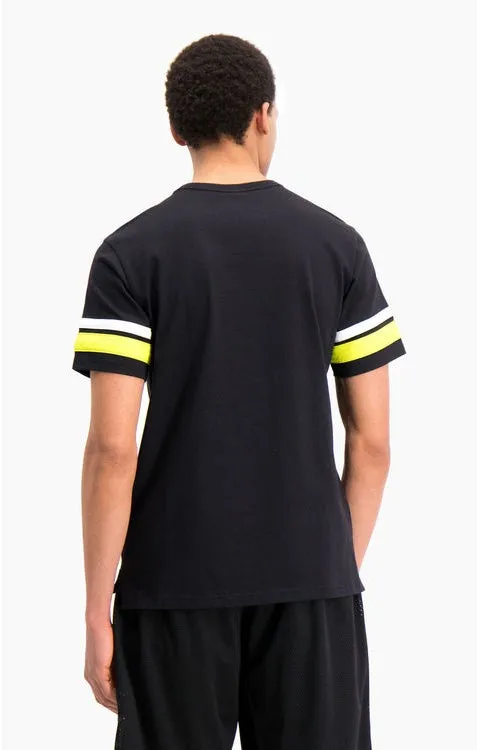 CAMISETA MANGA CORTA CHAMPION HOMBRE CUELLO REDONDO STRIPE DETAIL SCRIPT LOGO TSHIRT REF. 214267 NEGRO BANDAS MANGA