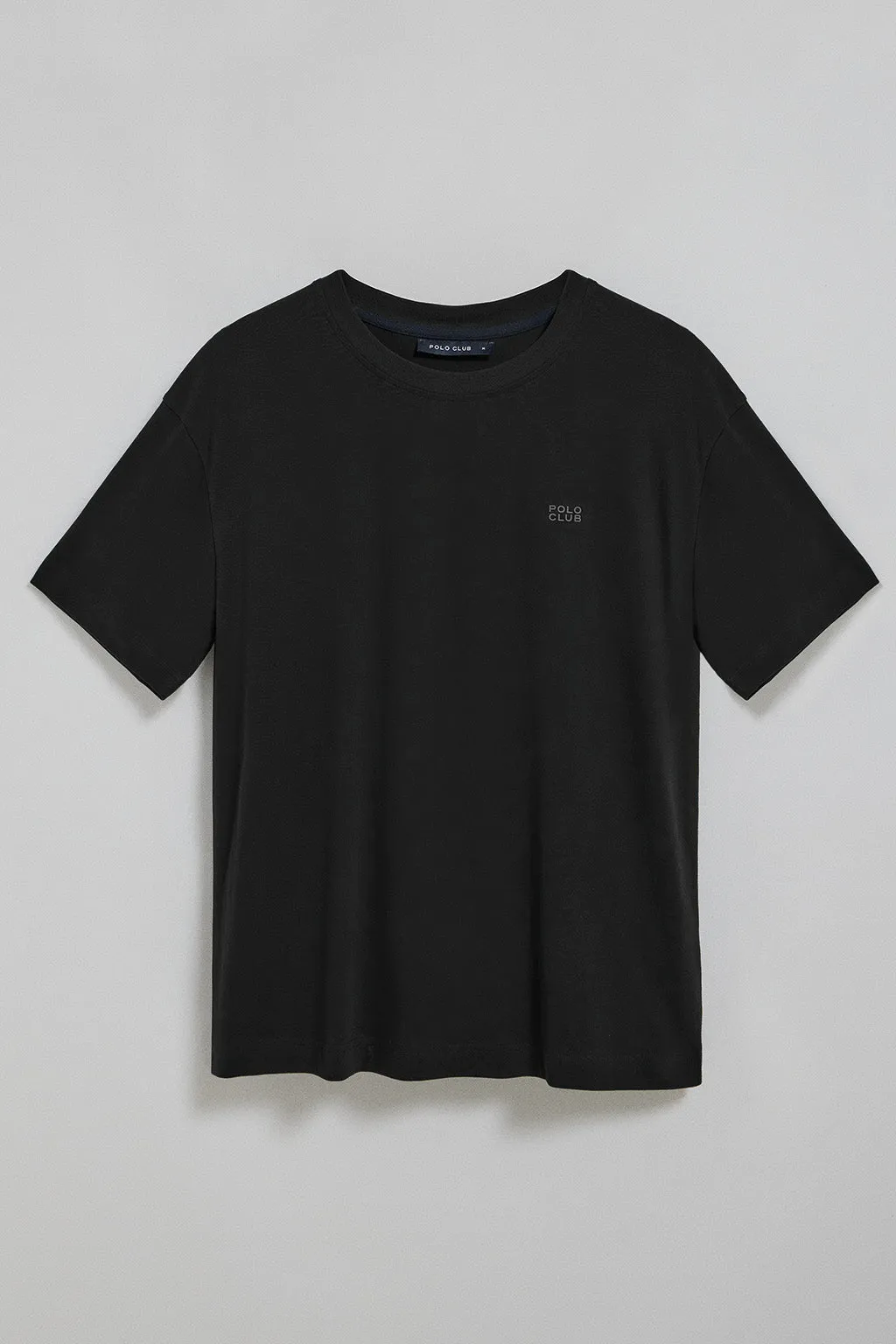 Camiseta negra de cuello redondo con logo engomado Polo Club