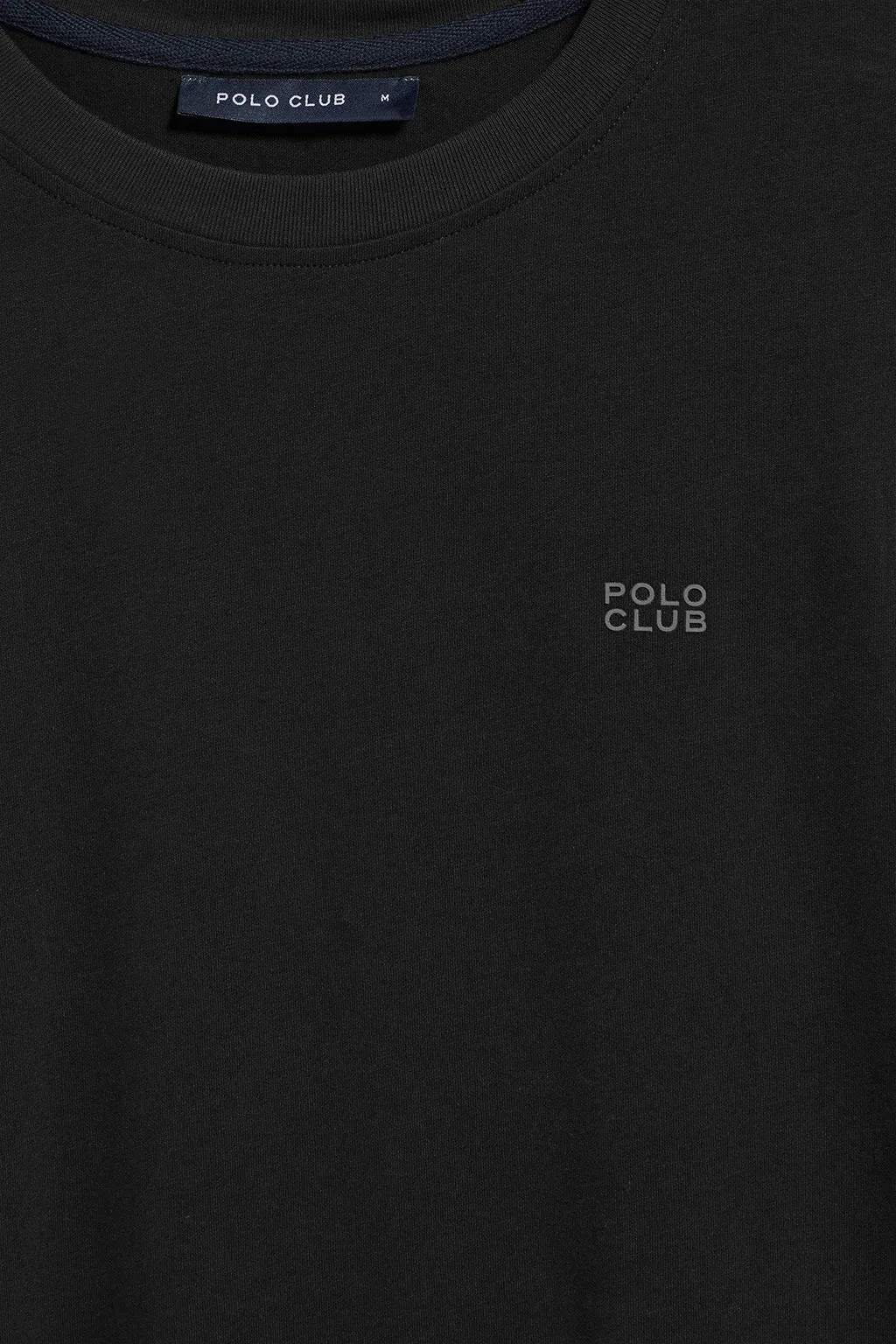 Camiseta negra de cuello redondo con logo engomado Polo Club