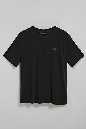 Camiseta negra de cuello redondo con logo engomado Polo Club