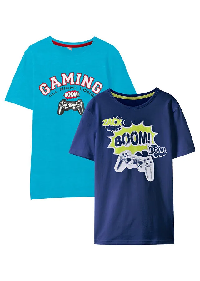 Camiseta para niño (pack de 2) de algodón orgánico Azul marino/azul caribe