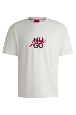 Camiseta relaxed fit en punto de algodón con logo doble
