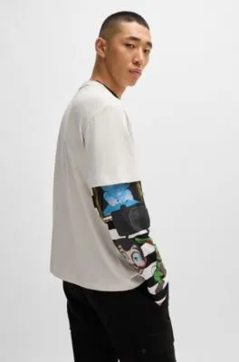 Camiseta relaxed fit en punto de algodón con logo doble