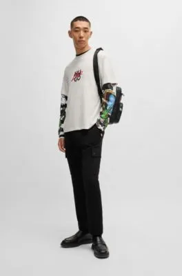 Camiseta relaxed fit en punto de algodón con logo doble