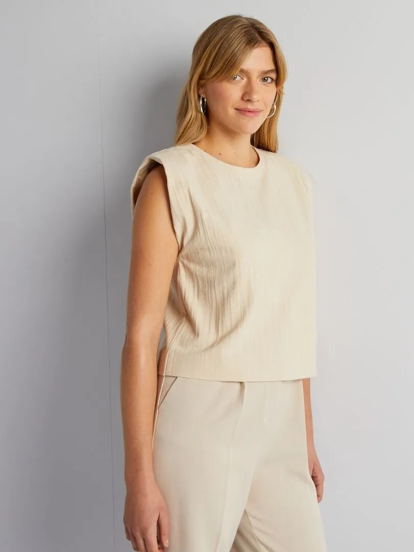CAMISETA SIN MANGAS CON HOMBRERAS  BEIGE