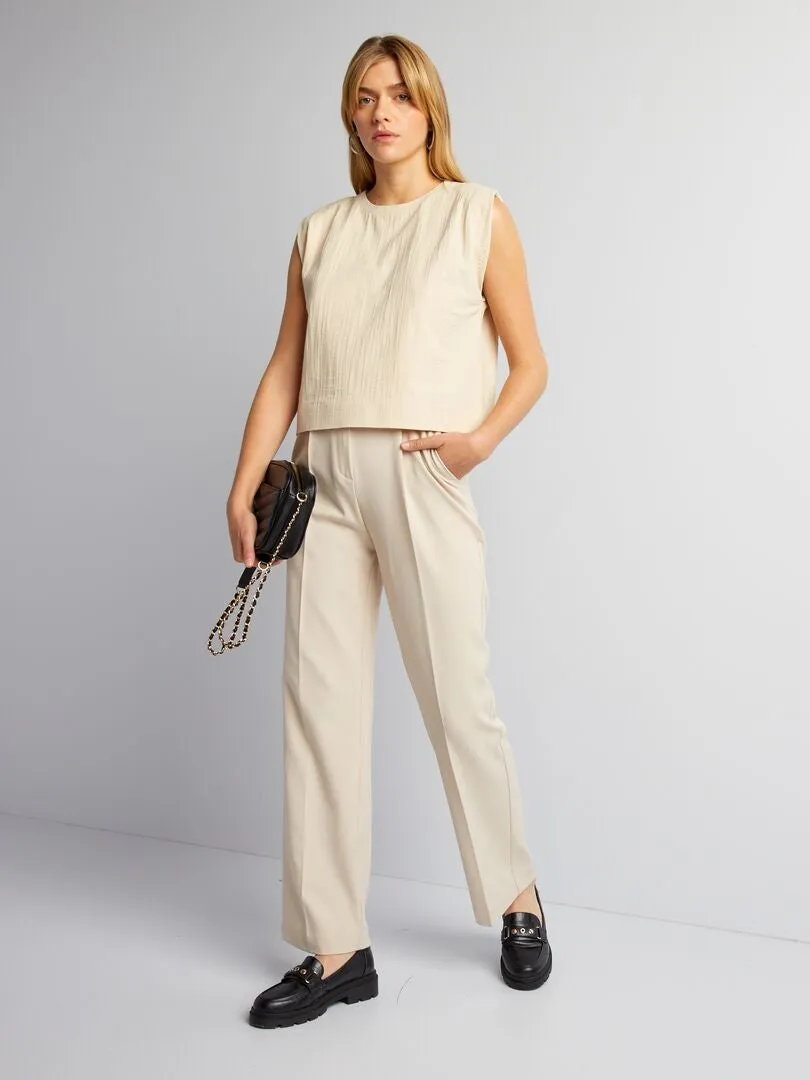 CAMISETA SIN MANGAS CON HOMBRERAS  BEIGE