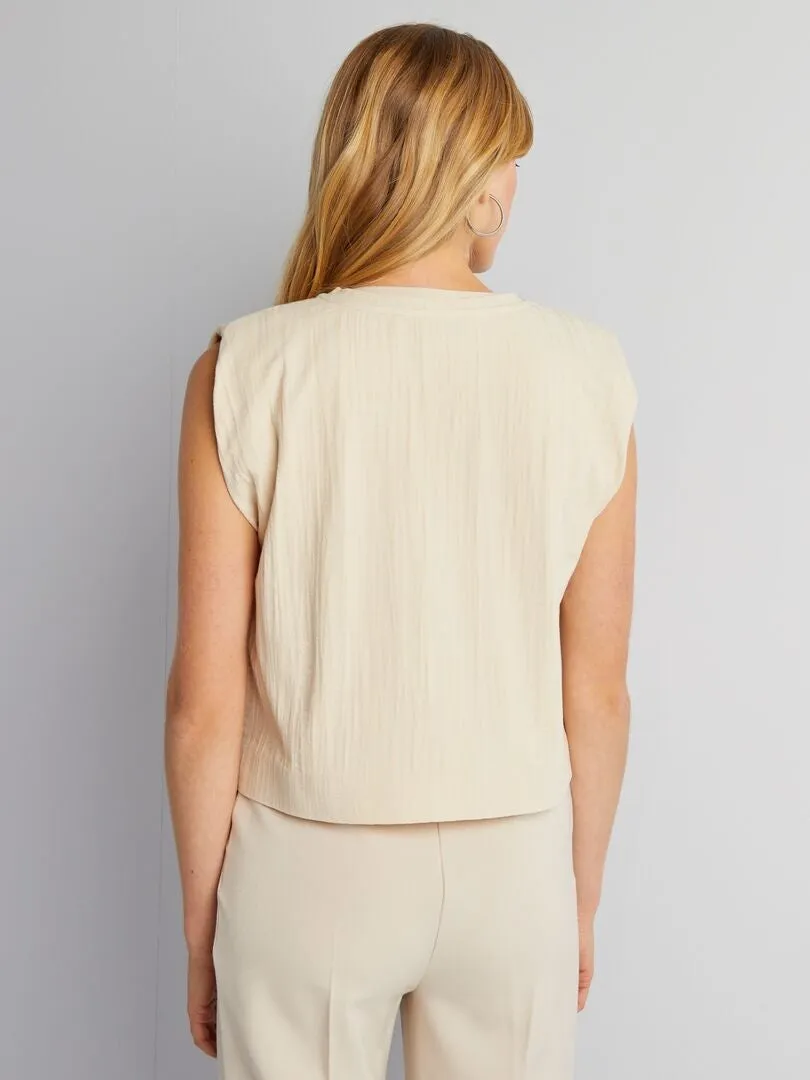 CAMISETA SIN MANGAS CON HOMBRERAS  BEIGE