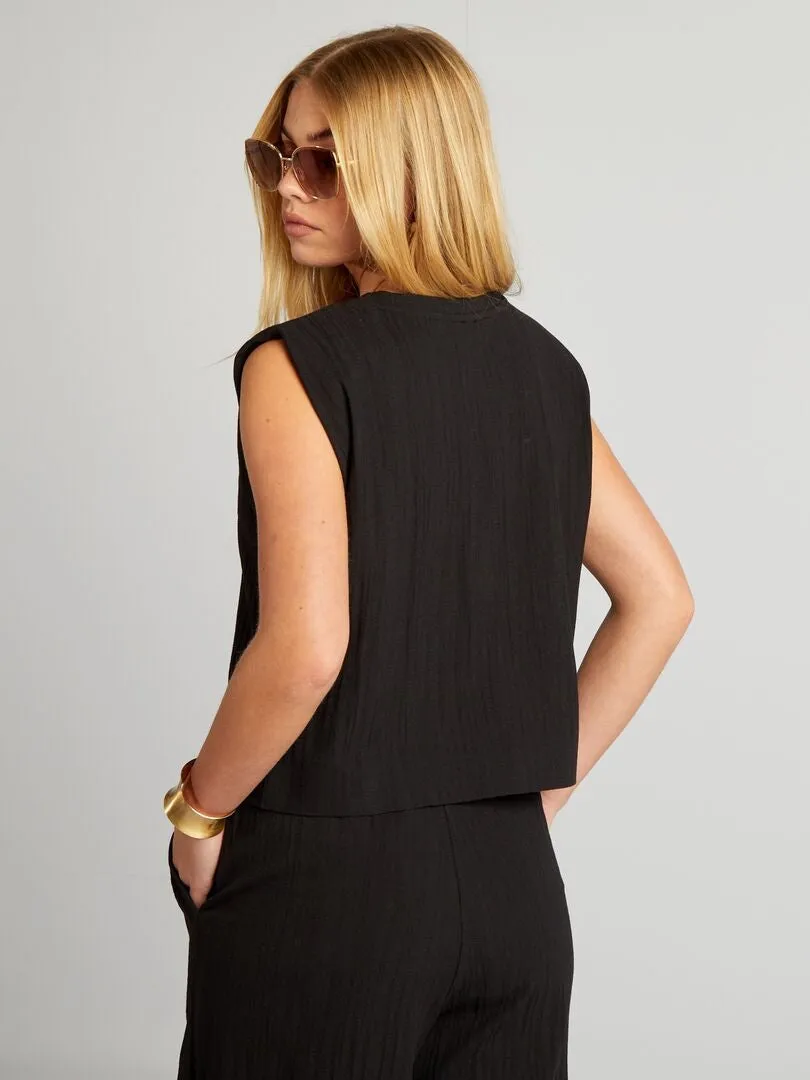 CAMISETA SIN MANGAS CON HOMBRERAS  NEGRO