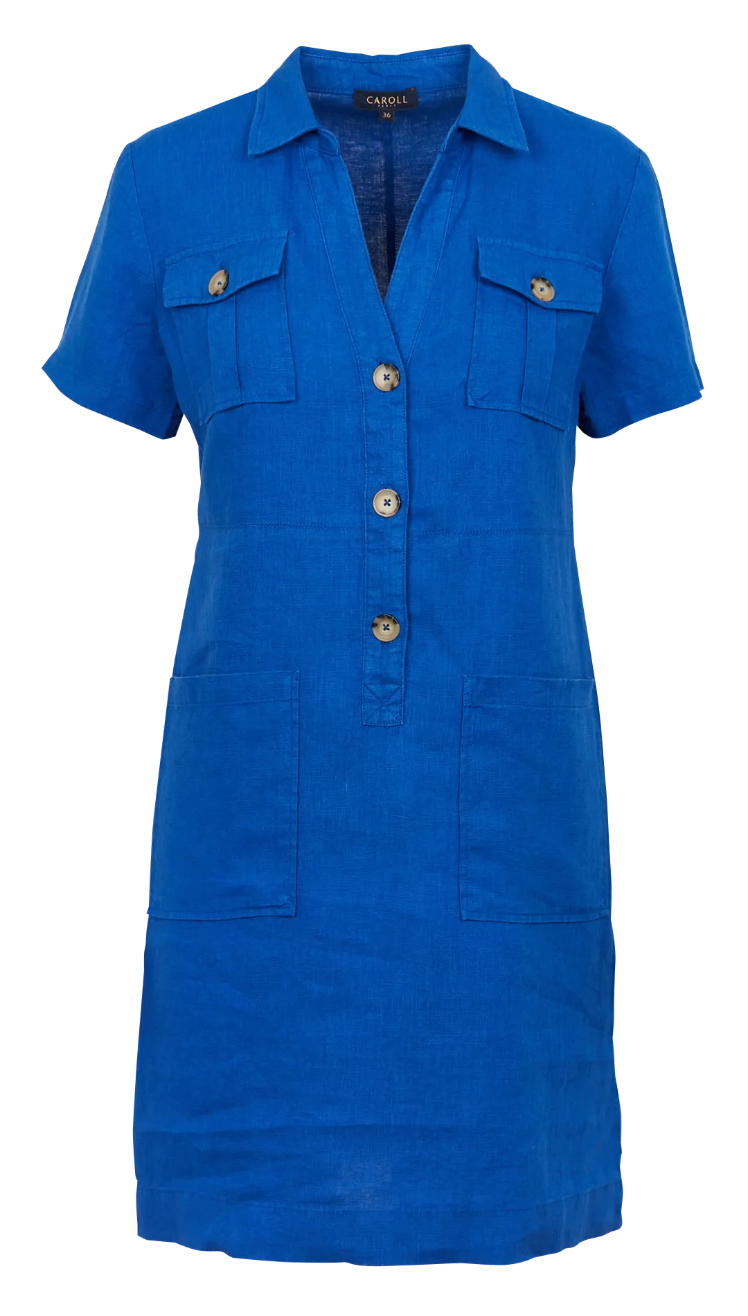 CAROLL LAUREB  VESTIDO CORTO DE LINO CON CUELLO CLáSICO EN AZUL