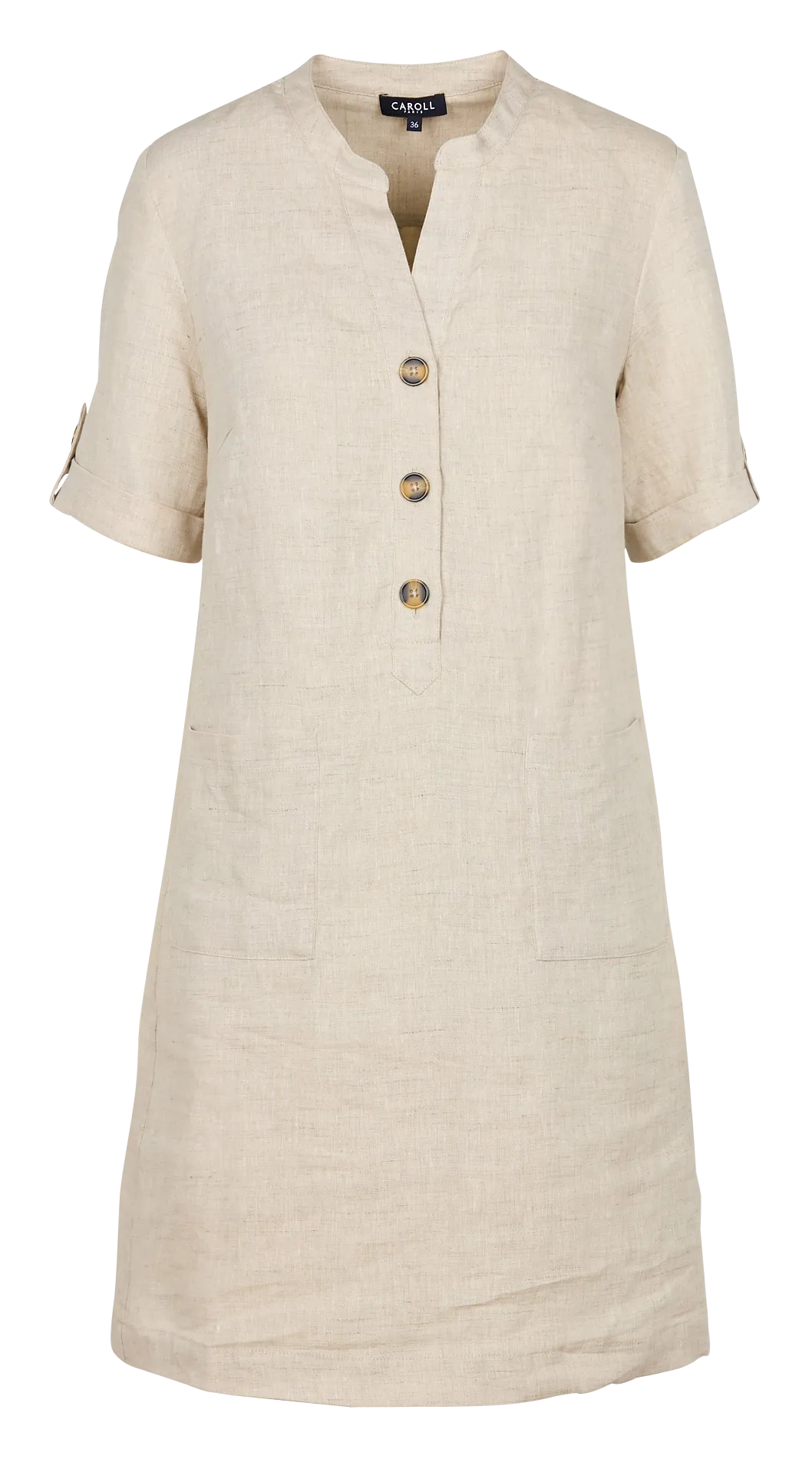 CAROLL ROUDE2  VESTIDO CORTO DE LINO CON CUELLO REDONDO EN BEIGE