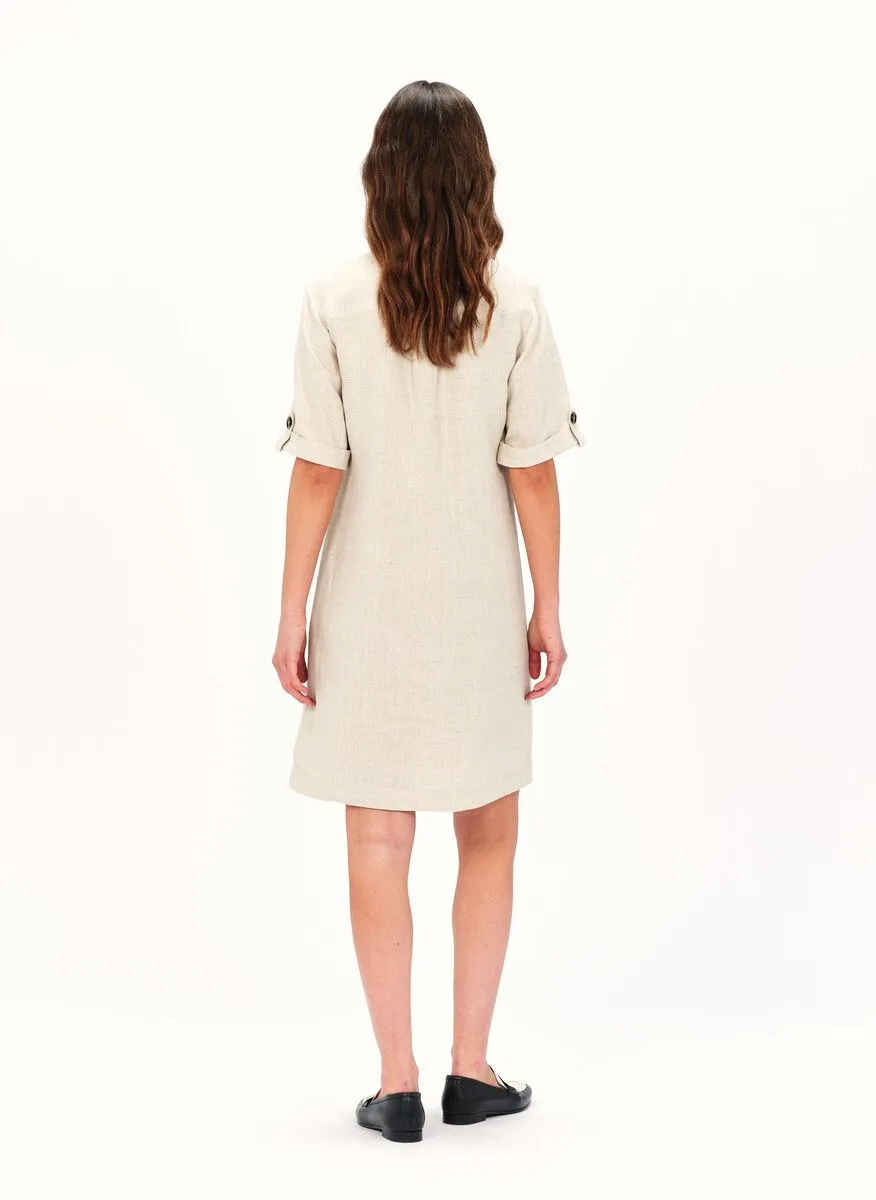 CAROLL ROUDE2  VESTIDO CORTO DE LINO CON CUELLO REDONDO EN BEIGE