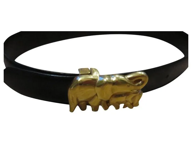 CARTIER  CINTURóN DE CUERO ELEFANTES  VINTAGE NEGRO DORADO 