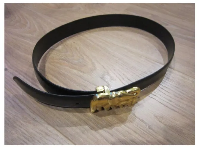 CARTIER  CINTURóN DE CUERO ELEFANTES  VINTAGE NEGRO DORADO 
