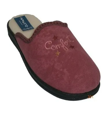 Chanclas planas con forro de borriguito con bordado en la pala Muro en rosa