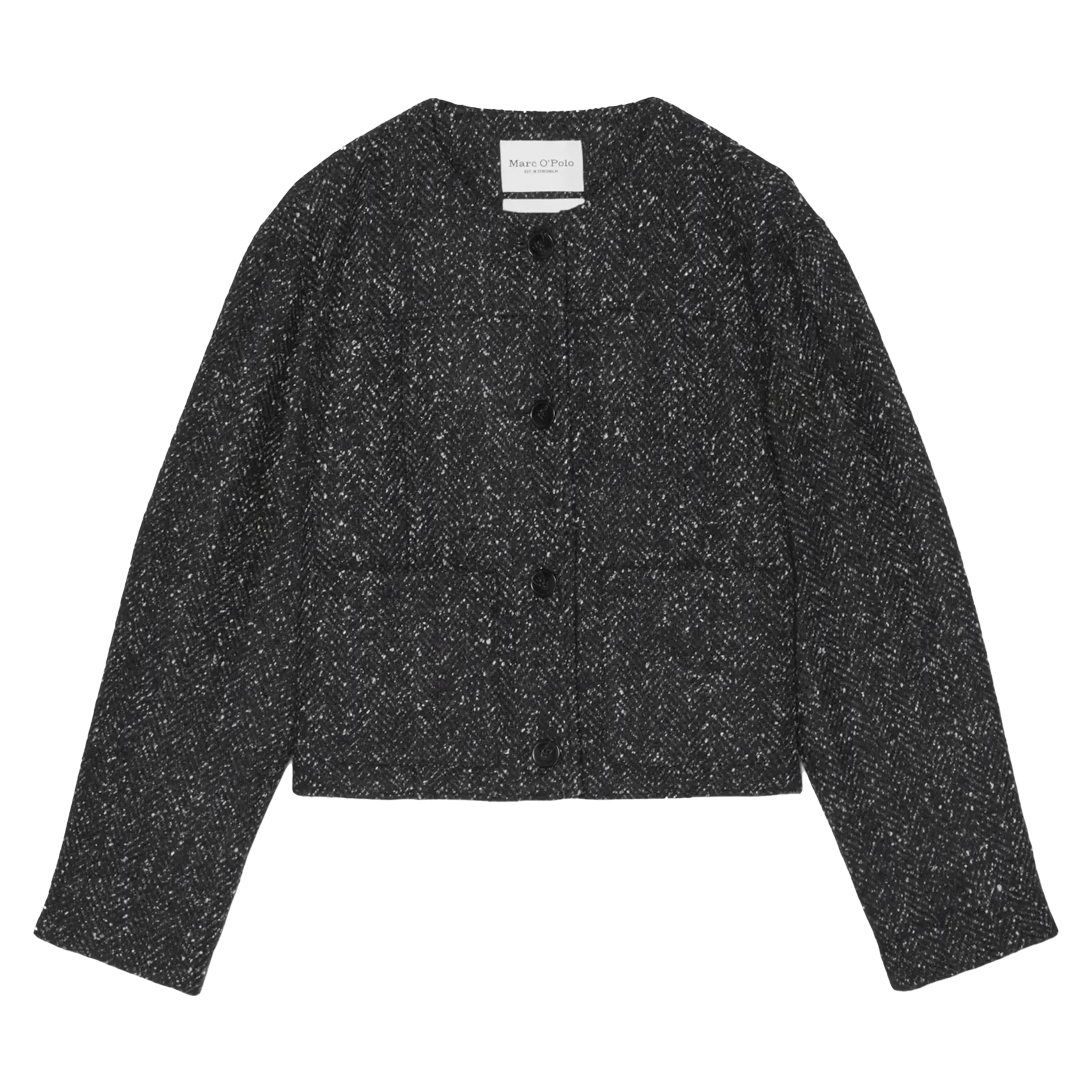 Chaqueta de cuello redondo de lana y algodón mezclados en negro