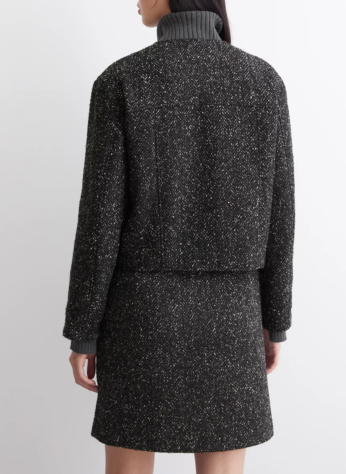 Chaqueta de cuello redondo de lana y algodón mezclados en negro