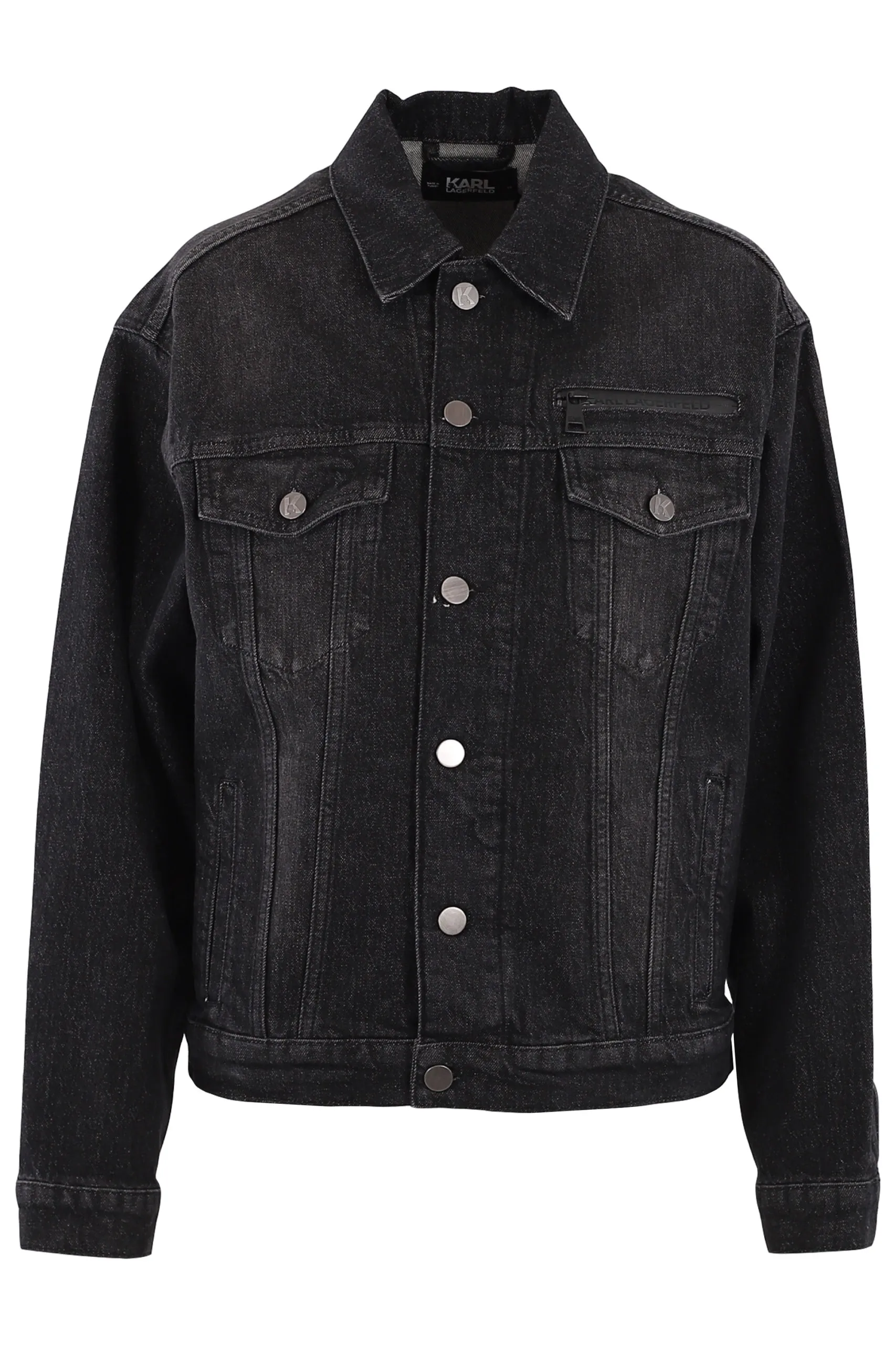 Chaqueta de denim negro con logo detrás