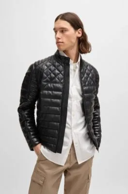 Chaqueta de piel de napa con cuello alzado
