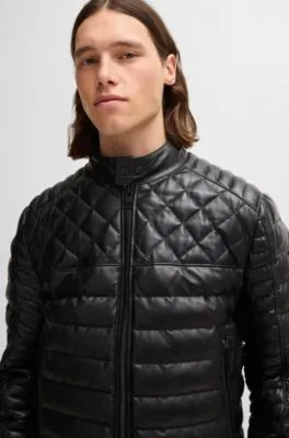 Chaqueta de piel de napa con cuello alzado