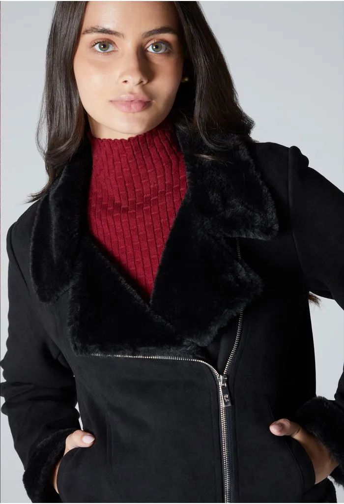 Chaqueta en suede con pelo para mujer