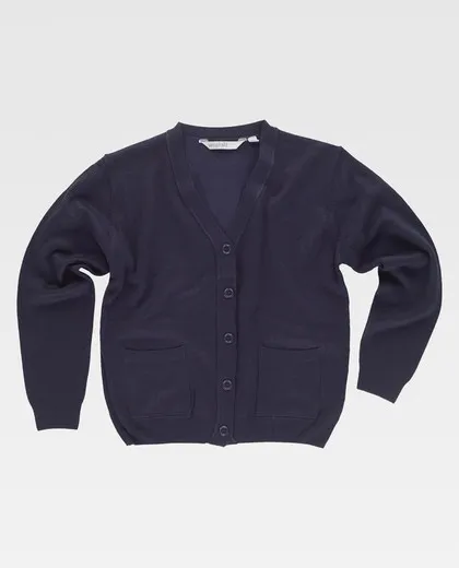 Chaqueta punto fino cuello pico dos bolsos Marino