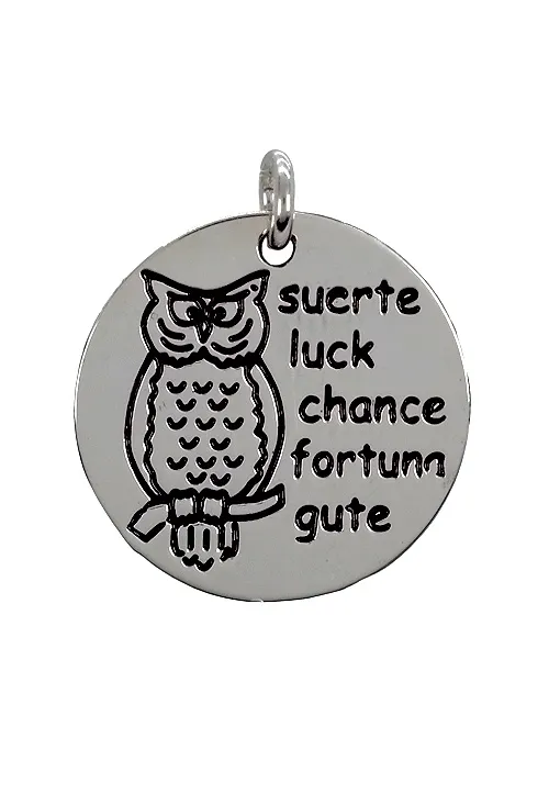 CHARM DE PLATA PARA PULSERA, DISCO CON LEYENDA &LDQUO;SUERTE&RDQUO; EN 5 IDIOMAS. 266_0242731103