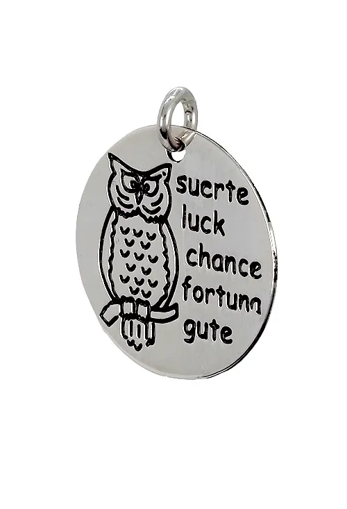 CHARM DE PLATA PARA PULSERA, DISCO CON LEYENDA &LDQUO;SUERTE&RDQUO; EN 5 IDIOMAS. 266_0242731103