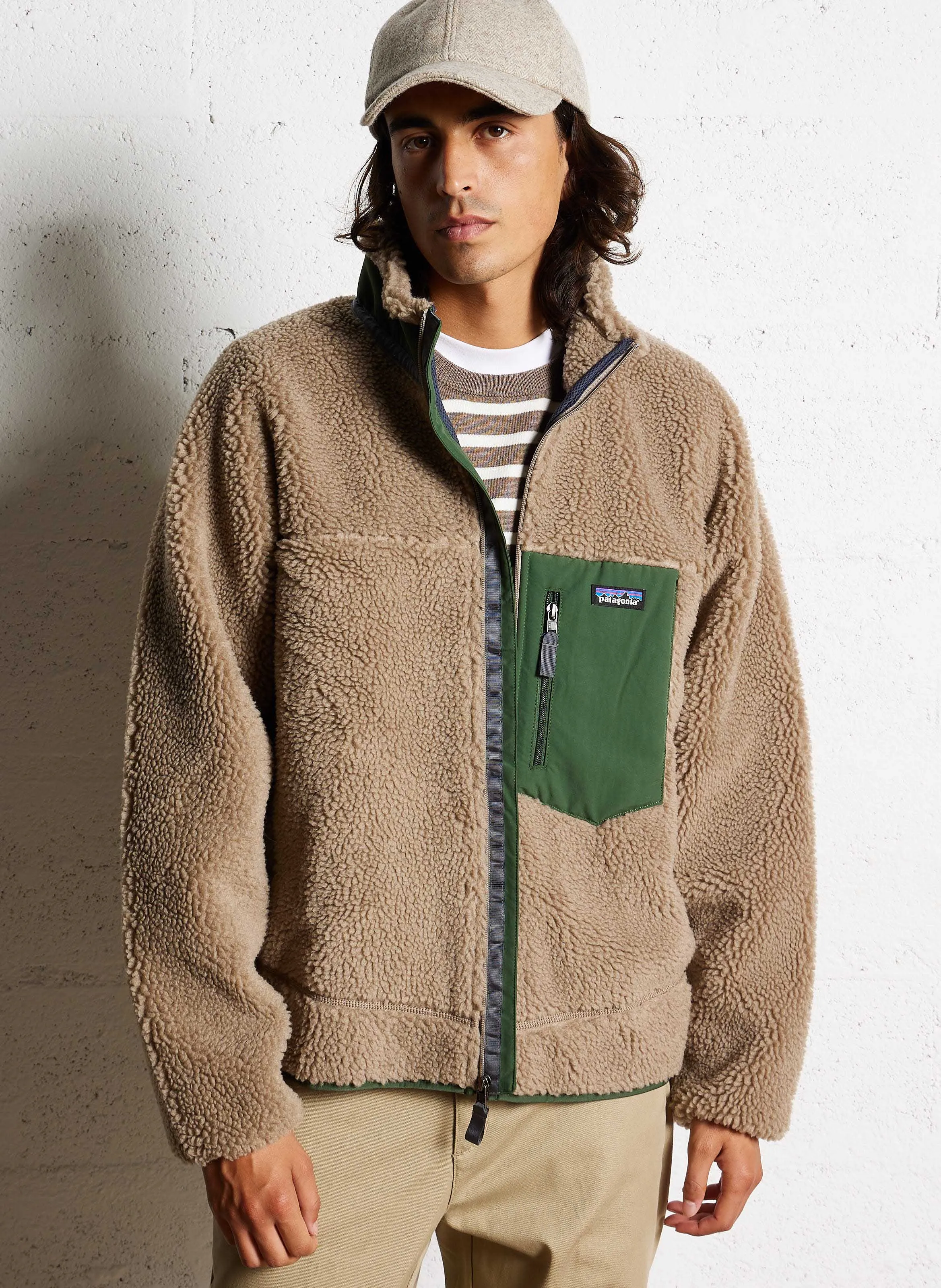 CLASSIC RETROX  CHAQUETA CON CUELLO ALTO Y CIERRE DE CREMALLERA EN SHERPA EN GRIS