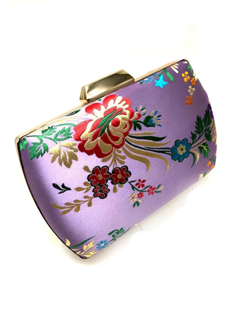 COMPRAR ONLINE BOLSOS DE FIESTA LILA CON ESTAMPADO DE BORDADO ORIENTAL