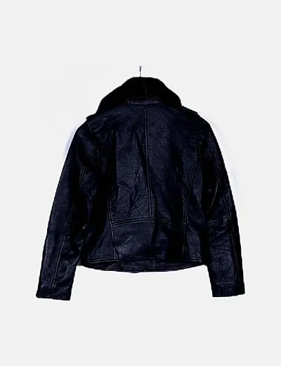 Comptoir des Cotonniers Chaqueta biker negra solapas pelo conejo