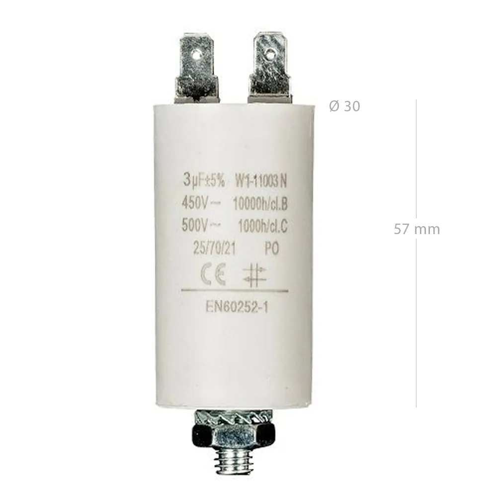 Condensador De Arranque Para Motor Electrico 450 VAC 3.0 UF Blanco