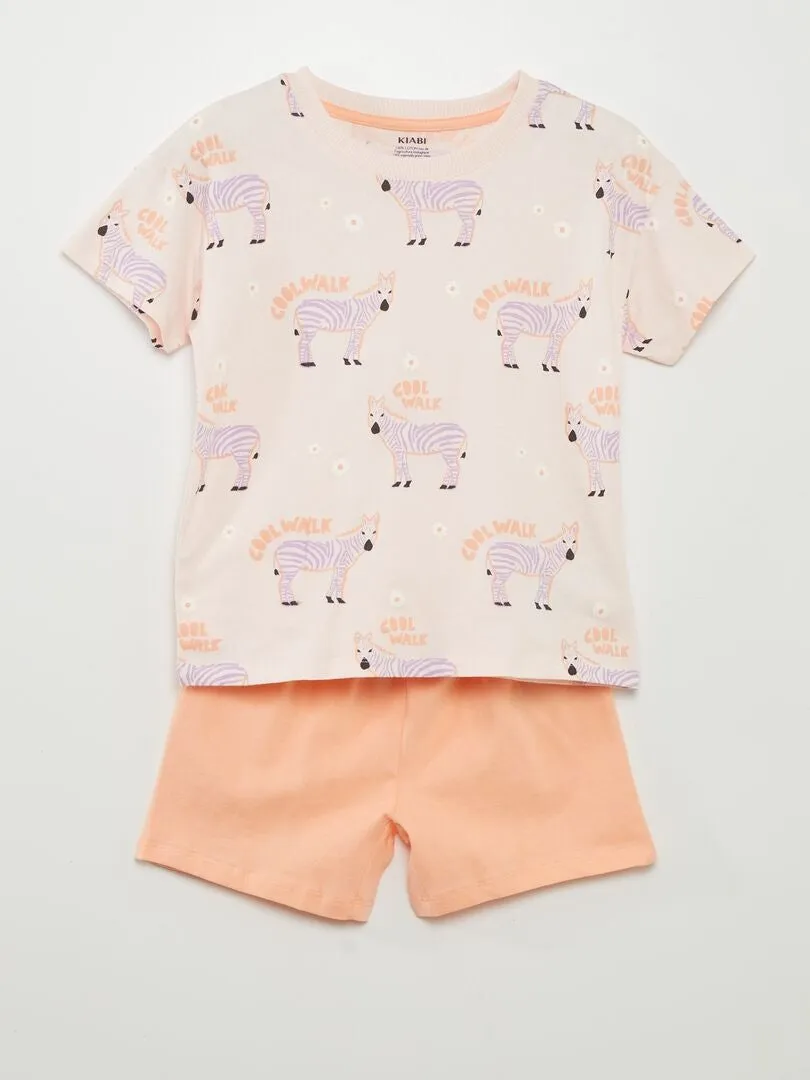 CONJUNTO DE PIJAMA ESTAMPADO: CAMISETA + SHORT  2 PIEZAS  ROSA
