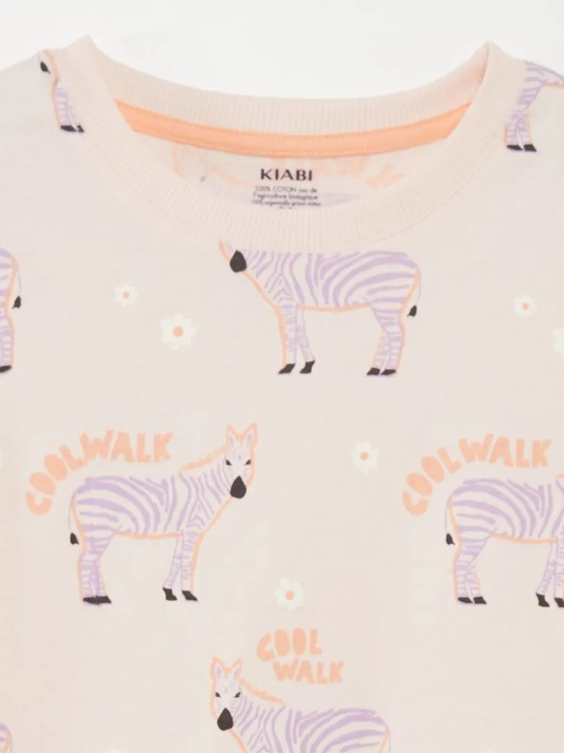 CONJUNTO DE PIJAMA ESTAMPADO: CAMISETA + SHORT  2 PIEZAS  ROSA