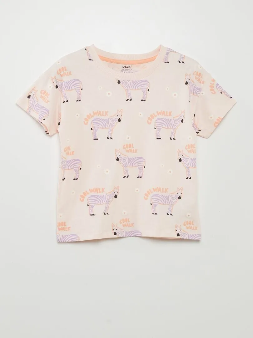 CONJUNTO DE PIJAMA ESTAMPADO: CAMISETA + SHORT  2 PIEZAS  ROSA