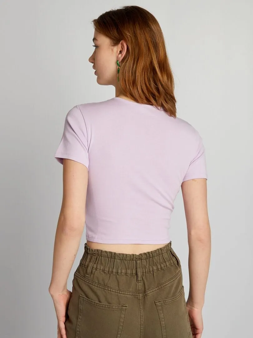 CROP TOP DE PUNTO CON ESTAMPADO 'NYC'  PURPURA